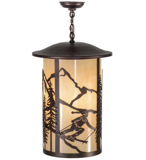Meyda Lighting Fulton 16" 3-Light Mahogany Bronze Skier Pendant Light With Beige Sahara Taupe Idalight Shade Glass