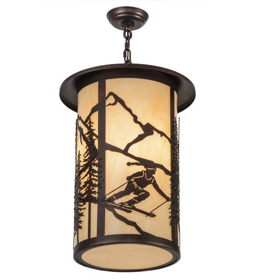 Meyda Lighting Fulton 16" 3-Light Mahogany Bronze Skier Pendant Light With Beige Sahara Taupe Idalight Shade Glass