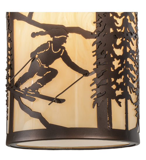 Meyda Lighting Fulton 16" 3-Light Mahogany Bronze Skier Pendant Light With Beige Sahara Taupe Idalight Shade Glass