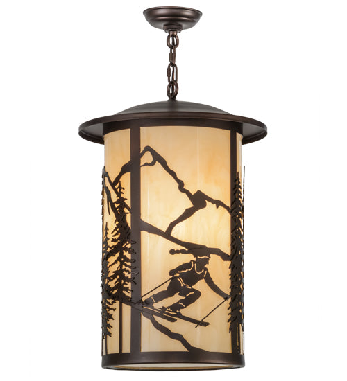 Meyda Lighting Fulton 16" 3-Light Mahogany Bronze Skier Pendant Light With Beige Sahara Taupe Idalight Shade Glass