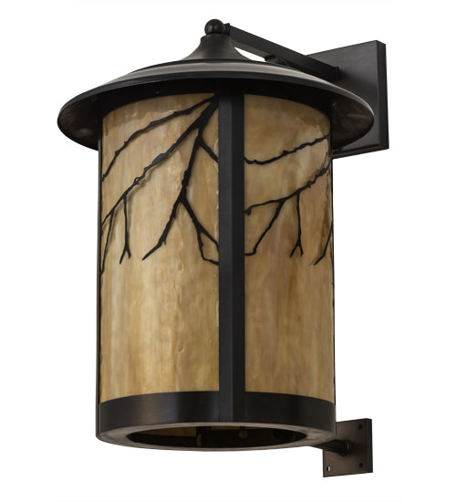 Meyda Lighting Fulton 16" Craftsman Brown Branches Solid Mount Wall Sconce With Beige Art Shade Glass