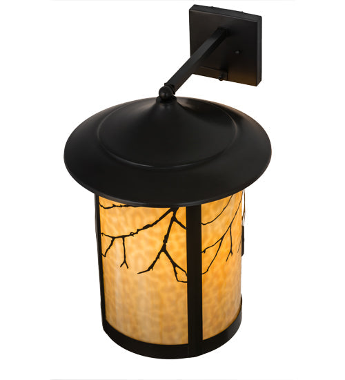 Meyda Lighting Fulton 16" Craftsman Brown Branches Solid Mount Wall Sconce With Beige Art Shade Glass
