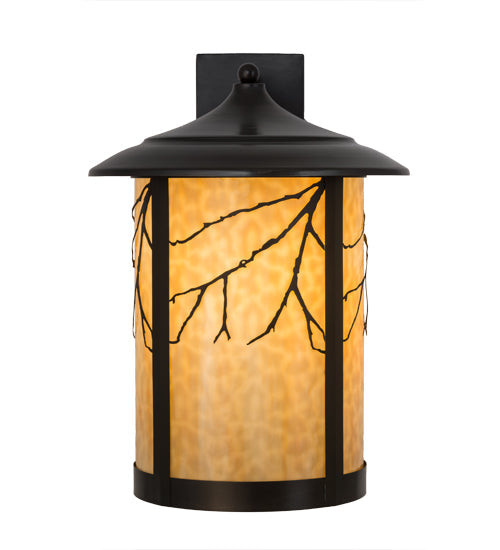 Meyda Lighting Fulton 16" Craftsman Brown Branches Solid Mount Wall Sconce With Beige Art Shade Glass