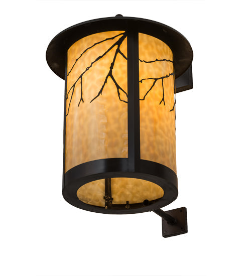 Meyda Lighting Fulton 16" Craftsman Brown Branches Solid Mount Wall Sconce With Beige Art Shade Glass