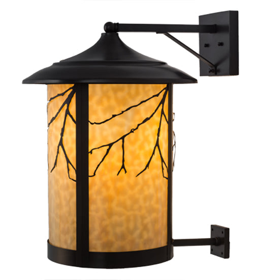 Meyda Lighting Fulton 16" Craftsman Brown Branches Solid Mount Wall Sconce With Beige Art Shade Glass