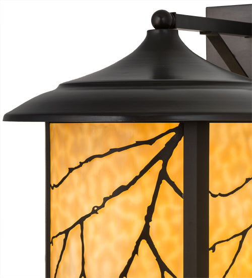 Meyda Lighting Fulton 16" Craftsman Brown Branches Solid Mount Wall Sconce With Beige Art Shade Glass