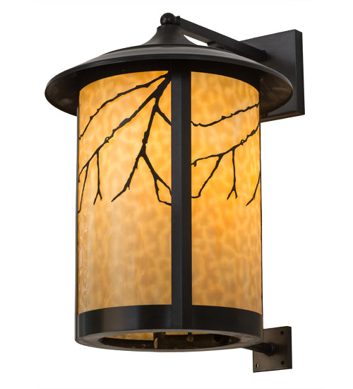 Meyda Lighting Fulton 16" Craftsman Brown Branches Solid Mount Wall Sconce With Beige Art Shade Glass