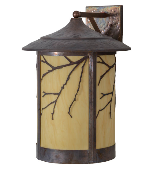 Meyda Lighting Fulton 16" Hammered Vintage Copper Branches Solid Mount Wall Sconce With Beige Earth Marble Shade
