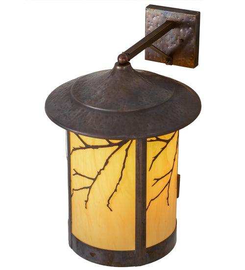 Meyda Lighting Fulton 16" Hammered Vintage Copper Branches Solid Mount Wall Sconce With Beige Earth Marble Shade
