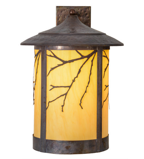 Meyda Lighting Fulton 16" Hammered Vintage Copper Branches Solid Mount Wall Sconce With Beige Earth Marble Shade