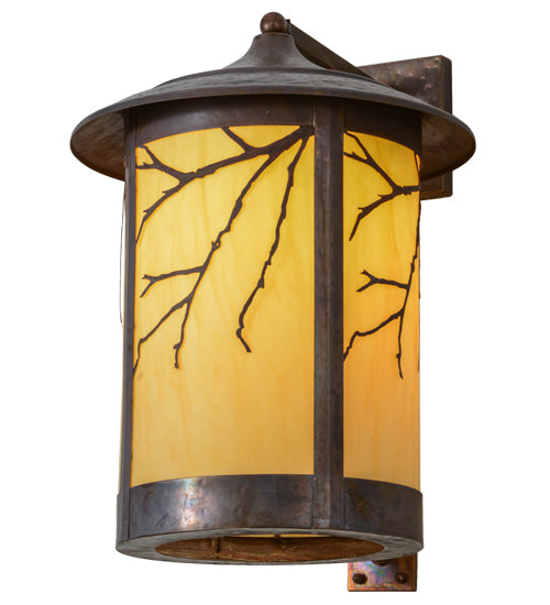 Meyda Lighting Fulton 16" Hammered Vintage Copper Branches Solid Mount Wall Sconce With Beige Earth Marble Shade