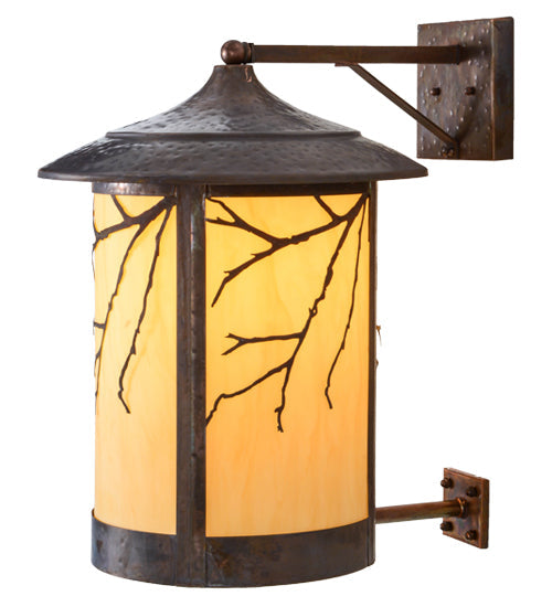 Meyda Lighting Fulton 16" Hammered Vintage Copper Branches Solid Mount Wall Sconce With Beige Earth Marble Shade