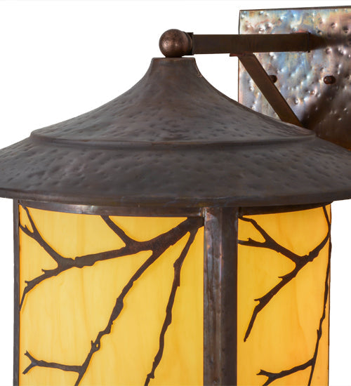 Meyda Lighting Fulton 16" Hammered Vintage Copper Branches Solid Mount Wall Sconce With Beige Earth Marble Shade