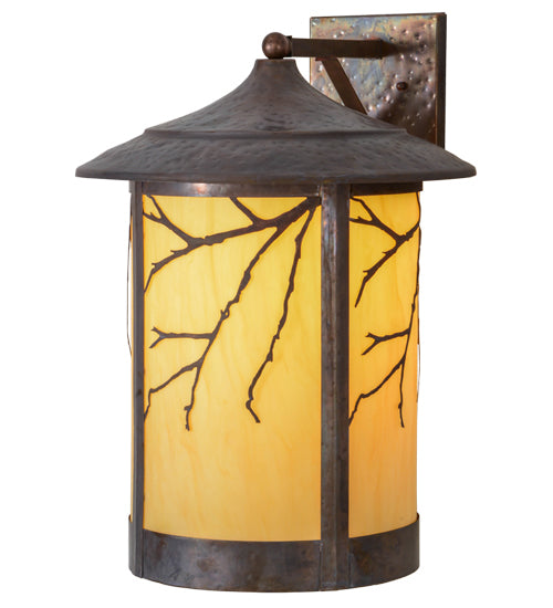 Meyda Lighting Fulton 16" Hammered Vintage Copper Branches Solid Mount Wall Sconce With Beige Earth Marble Shade