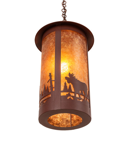 Meyda Lighting Fulton 16" Red Rust Pendant Light With Amber Mica Shade Glass