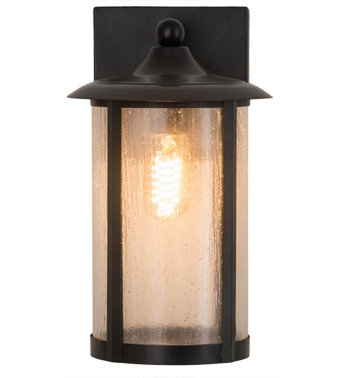 Meyda Lighting Fulton 178536 8" Craftsman Brown Prime Solid Mount Wall Sconce With Clear Seeded Shade Glass
