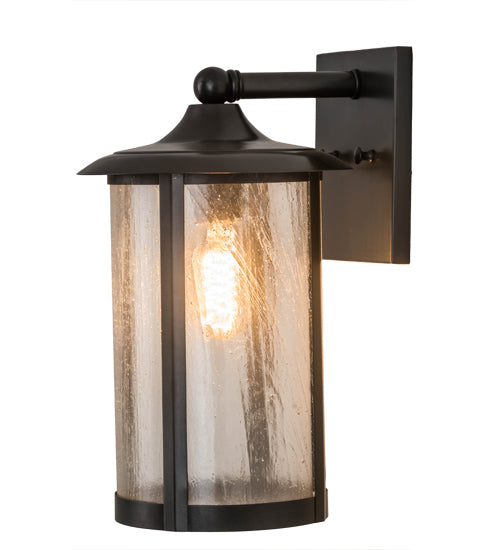 Meyda Lighting Fulton 178536 8" Craftsman Brown Prime Solid Mount Wall Sconce With Clear Seeded Shade Glass