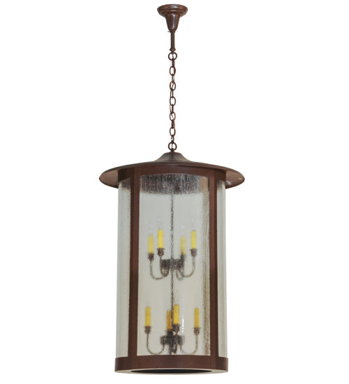 Meyda Lighting Fulton 18" 2-Light Cafe Noir Hanging Lantern Pendant Light With Clear Seeded Shade Glass