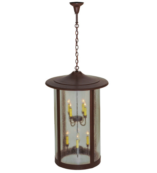 Meyda Lighting Fulton 18" 2-Light Cafe Noir Hanging Lantern Pendant Light With Clear Seeded Shade Glass