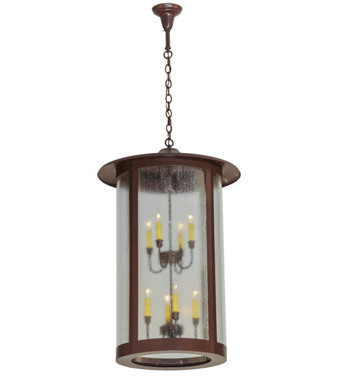 Meyda Lighting Fulton 18" 2-Light Cafe Noir Hanging Lantern Pendant Light With Clear Seeded Shade Glass