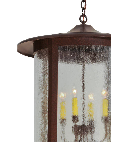 Meyda Lighting Fulton 18" 2-Light Cafe Noir Hanging Lantern Pendant Light With Clear Seeded Shade Glass