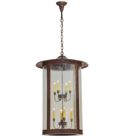 Meyda Lighting Fulton 18" 2-Light Cafe Noir Hanging Lantern Pendant Light With Clear Seeded Shade Glass