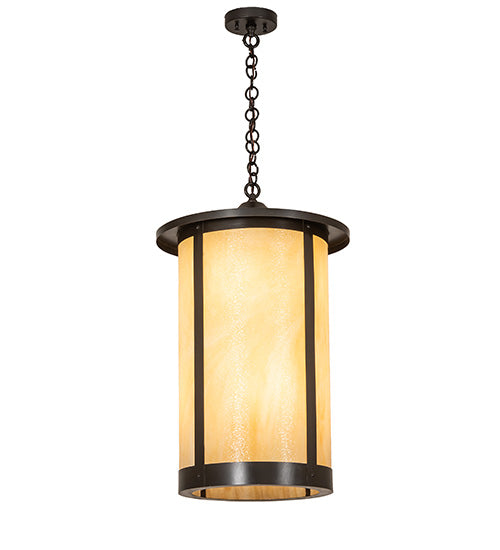 Meyda Lighting Fulton 18" 8-Light Craftsman Brown Prime Lantern Pendant Light With Beige Art Shade Glass