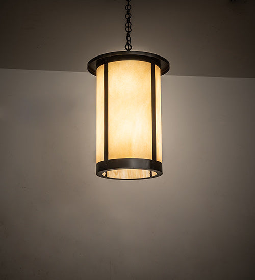 Meyda Lighting Fulton 18" 8-Light Craftsman Brown Prime Lantern Pendant Light With Beige Art Shade Glass