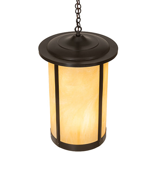 Meyda Lighting Fulton 18" 8-Light Craftsman Brown Prime Lantern Pendant Light With Beige Art Shade Glass