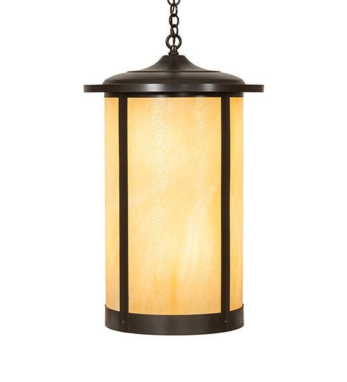 Meyda Lighting Fulton 18" 8-Light Craftsman Brown Prime Lantern Pendant Light With Beige Art Shade Glass