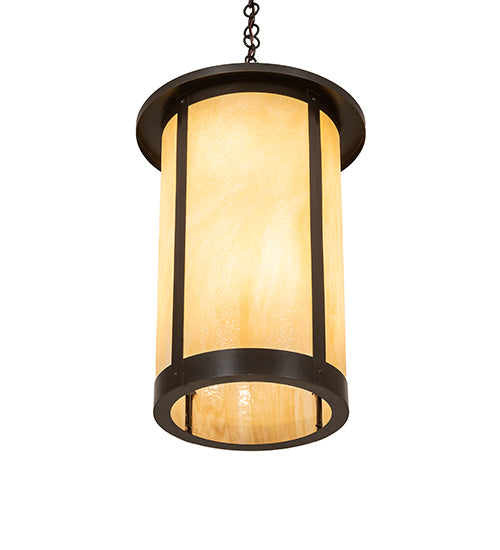 Meyda Lighting Fulton 18" 8-Light Craftsman Brown Prime Lantern Pendant Light With Beige Art Shade Glass