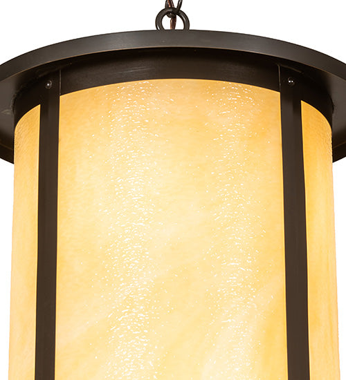 Meyda Lighting Fulton 18" 8-Light Craftsman Brown Prime Lantern Pendant Light With Beige Art Shade Glass