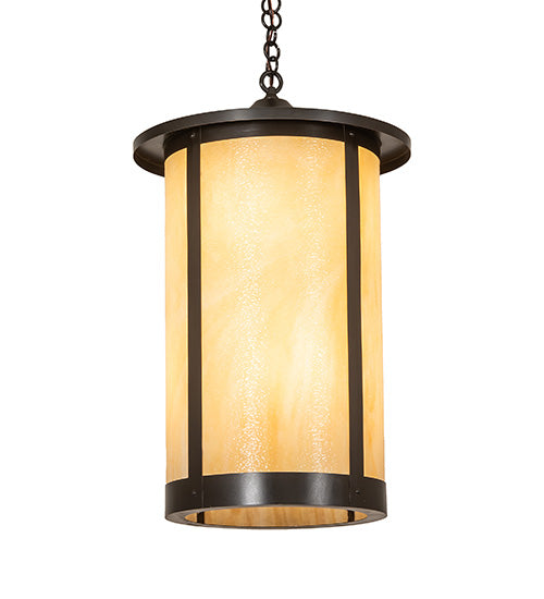 Meyda Lighting Fulton 18" 8-Light Craftsman Brown Prime Lantern Pendant Light With Beige Art Shade Glass