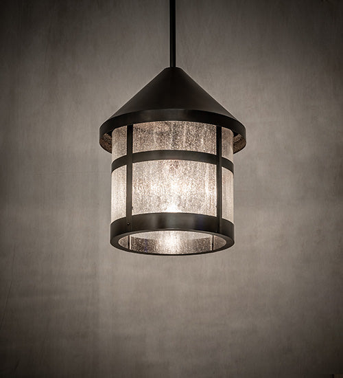 Meyda Lighting Fulton 18" Black Patina Prime Lantern Pendant Light With Clear Seeded Shade Glass