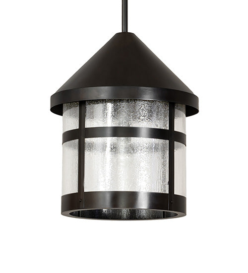 Meyda Lighting Fulton 18" Black Patina Prime Lantern Pendant Light With Clear Seeded Shade Glass