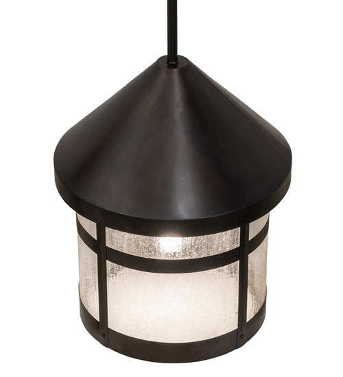 Meyda Lighting Fulton 18" Black Patina Prime Lantern Pendant Light With Clear Seeded Shade Glass