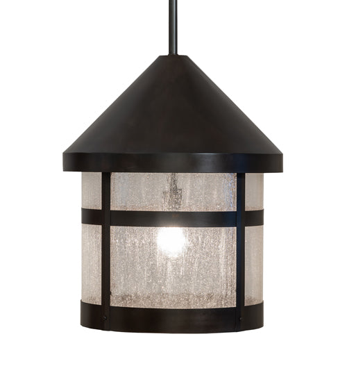 Meyda Lighting Fulton 18" Black Patina Prime Lantern Pendant Light With Clear Seeded Shade Glass