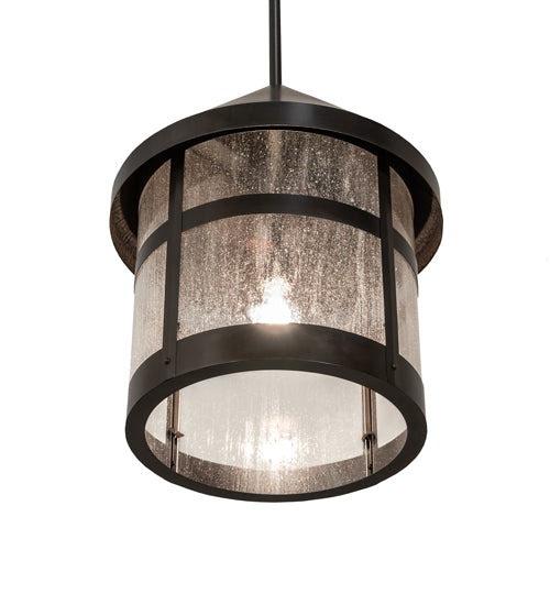 Meyda Lighting Fulton 18" Black Patina Prime Lantern Pendant Light With Clear Seeded Shade Glass
