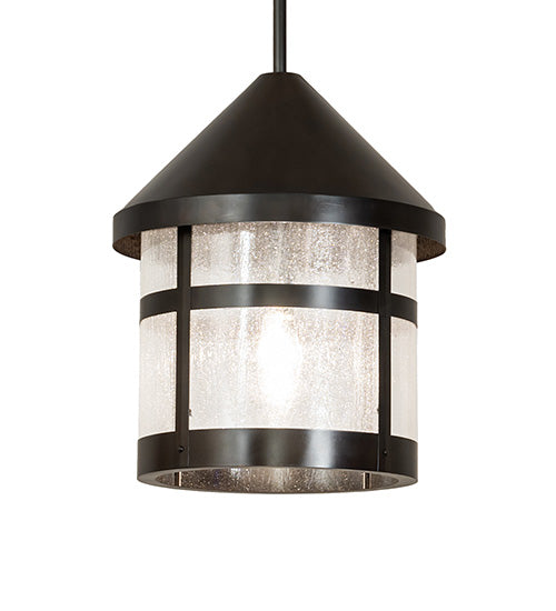 Meyda Lighting Fulton 18" Black Patina Prime Lantern Pendant Light With Clear Seeded Shade Glass