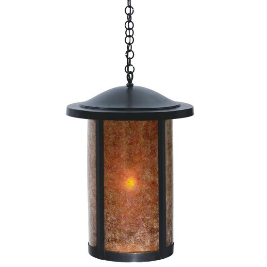 Meyda Lighting Fulton 18" Craftsman Brown Hanging Lantern Pendant Light With Amber Mica Shade Glass