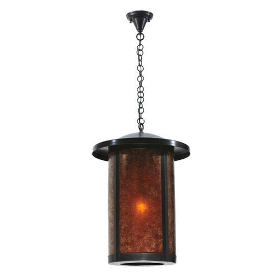 Meyda Lighting Fulton 18" Craftsman Brown Hanging Lantern Pendant Light With Amber Mica Shade Glass