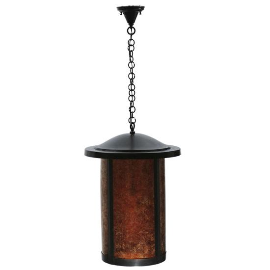 Meyda Lighting Fulton 18" Craftsman Brown Hanging Lantern Pendant Light With Amber Mica Shade Glass