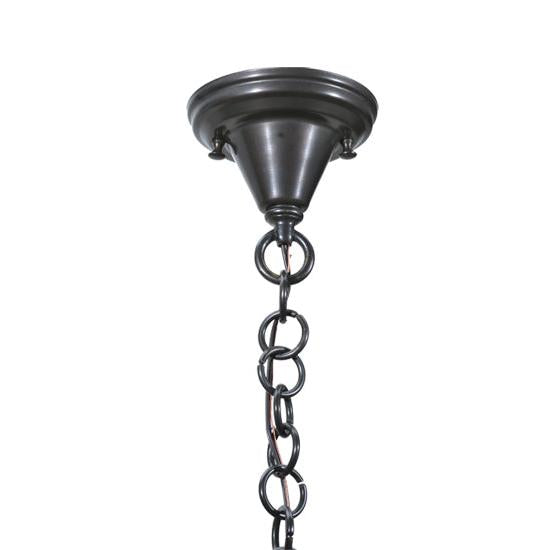 Meyda Lighting Fulton 18" Craftsman Brown Hanging Lantern Pendant Light With Amber Mica Shade Glass