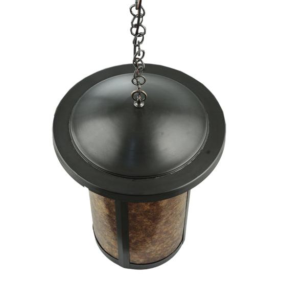 Meyda Lighting Fulton 18" Craftsman Brown Hanging Lantern Pendant Light With Amber Mica Shade Glass