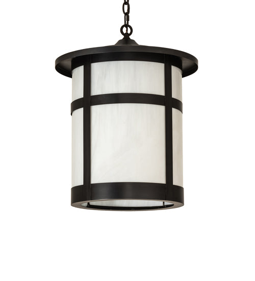Meyda Lighting Fulton 18" Craftsman Brown & Timeless Bronze Pendant Light With White Shade Glass
