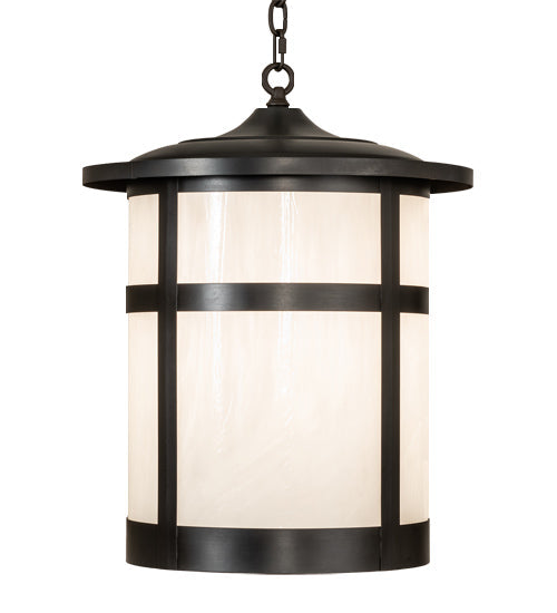Meyda Lighting Fulton 18" Craftsman Brown & Timeless Bronze Pendant Light With White Shade Glass