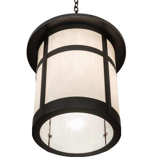 Meyda Lighting Fulton 18" Craftsman Brown & Timeless Bronze Pendant Light With White Shade Glass