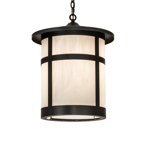 Meyda Lighting Fulton 18" Craftsman Brown & Timeless Bronze Pendant Light With White Shade Glass