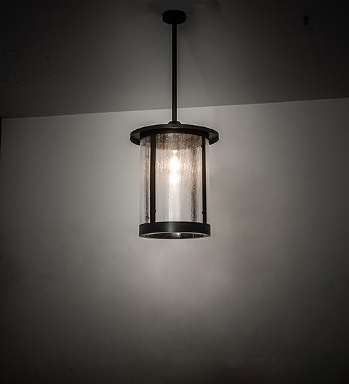 Meyda Lighting Fulton 18" Flat Black Pendant Light With Clear Seeded Shade Glass