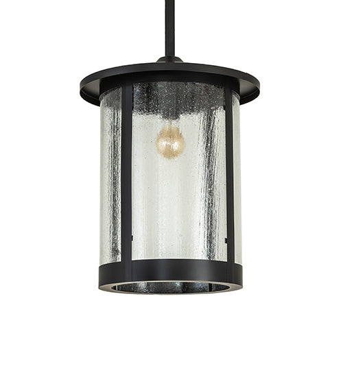 Meyda Lighting Fulton 18" Flat Black Pendant Light With Clear Seeded Shade Glass
